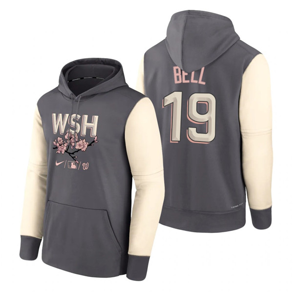 Men's Washington Nationals #19 Josh Bell 2022 Gray City Connect Cherry Blossom Print Hoodie